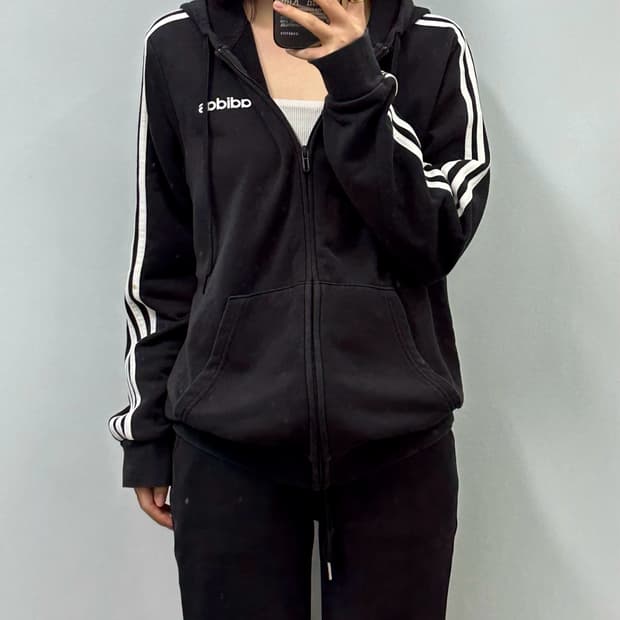 아디다스 사이드라인 블랙 후드집업