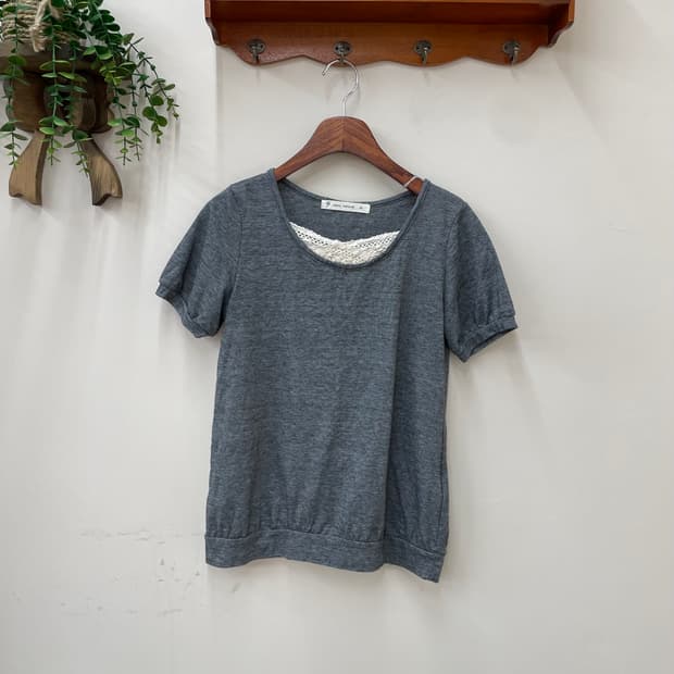 Navy natural 그레이 레이스 반팔 티셔츠