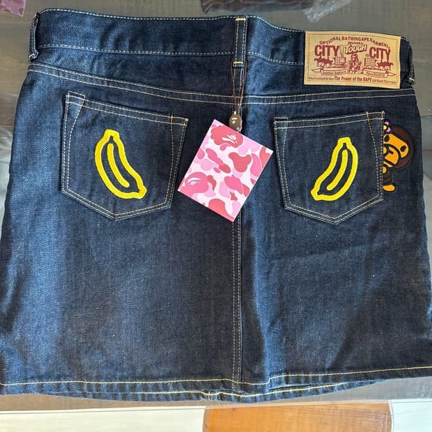 BAPE 베이프 자수 데님 미니 스커트 치마