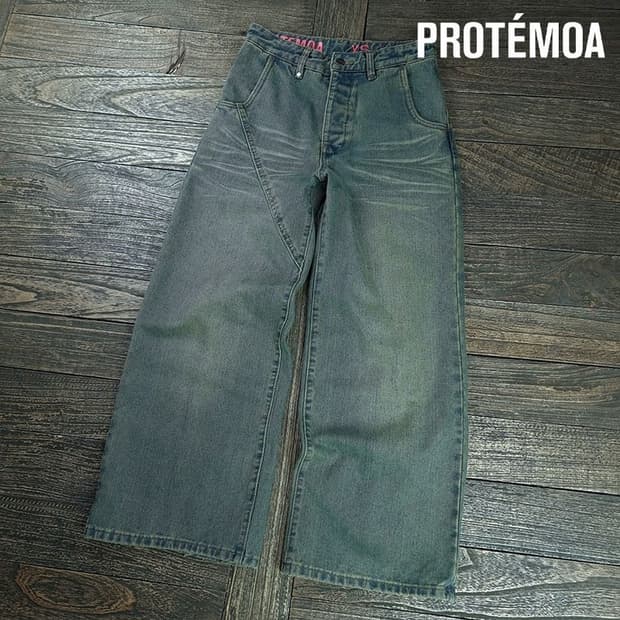 [프로테모아] 빈티지 워시드 와이드 데님 팬츠 청바지 M19099