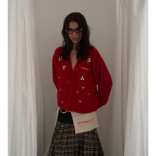 아우어솔티 Disco Sparkle Cardigan / CherryRed