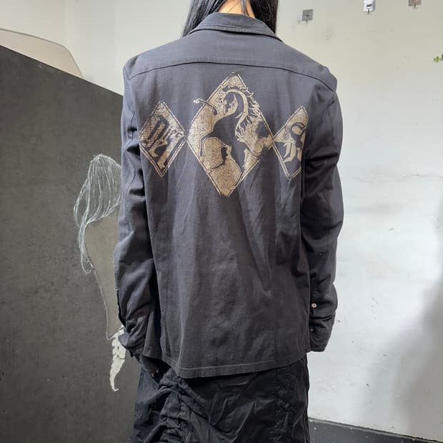 디젤 고딕 블랙 웨스턴 프린팅 셔츠 자켓 L