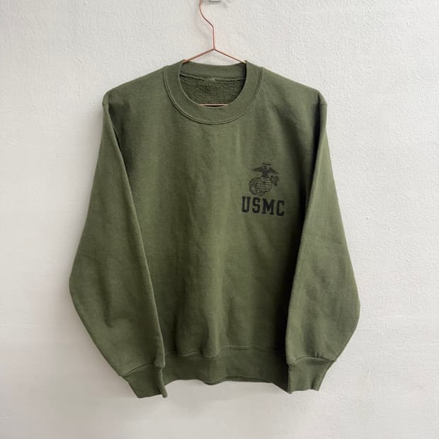 90s usa usmc 기모 맨투맨 티셔츠 카키 m