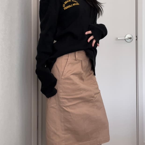 camel cotton midi skirt