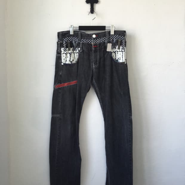Printing layered denim pants