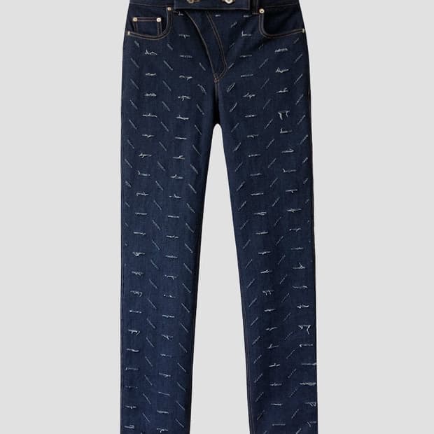 준태킴 시그니처 슬래쉬 데님 팬츠 진 프레피 비대칭 벨트 청바지