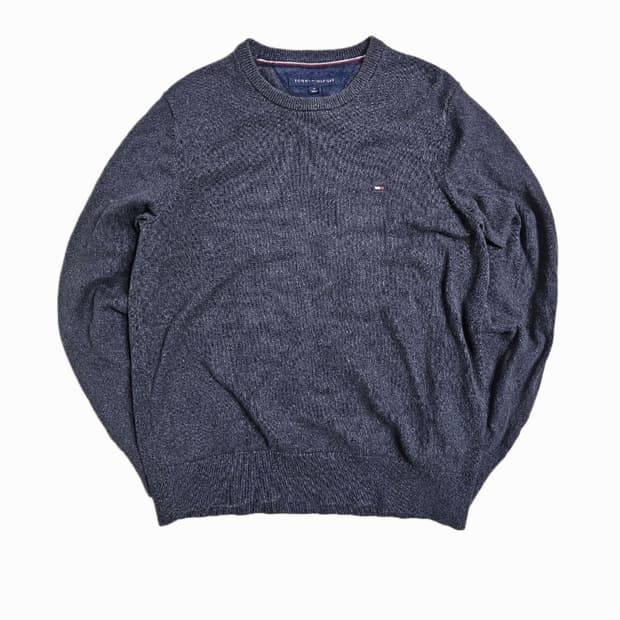 [M] 타미힐피거 멜란지 그레이 케이블 면 니트 스웨터
