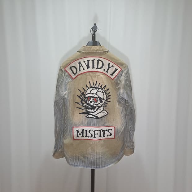 (택포) 해골 자수패치 빈티지 워싱 데님셔츠 95-100 B156