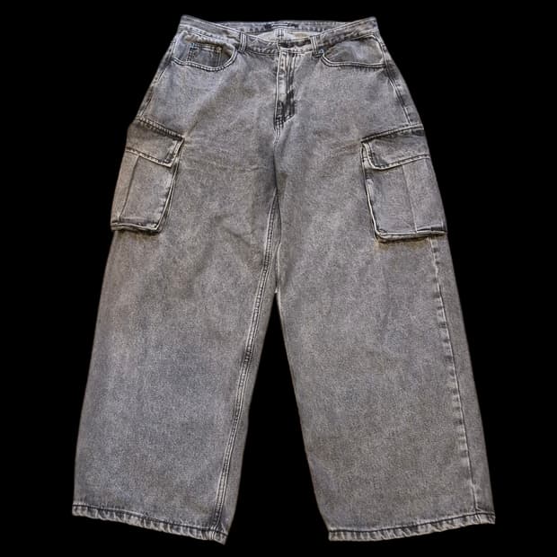 34인치 워싱그레이 와이드 카고데님팬츠 