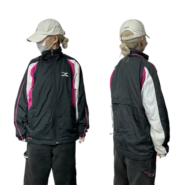 미즈노 차콜 화이트 사이드 라인 바람막이 자켓 S