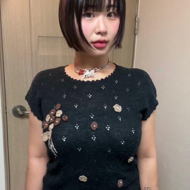 플라워 반팔 니트