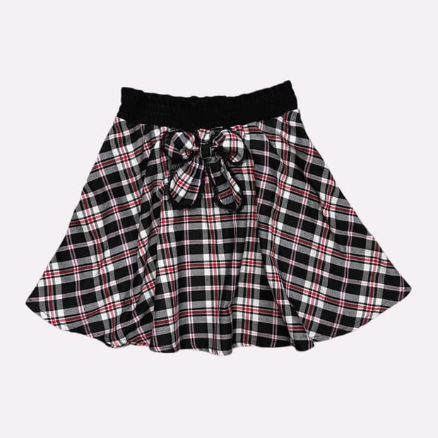 pink check ribbon skirt