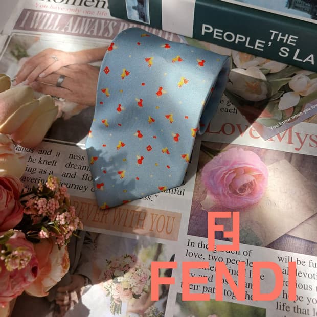 펜디 실크 스카이블루 펠리컨 패턴 넥타이 9cm A+등급 E794
