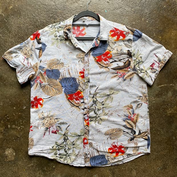 빈티지 플라워 패턴 반팔 셔츠