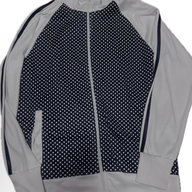 네이비 도트 집업 져지 빈티지