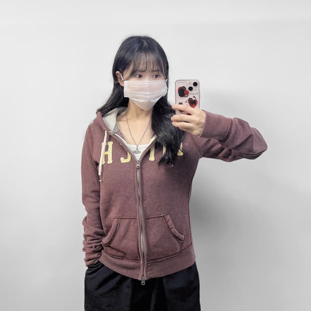 아베크롬비 피치 로고 후드집업 버건디