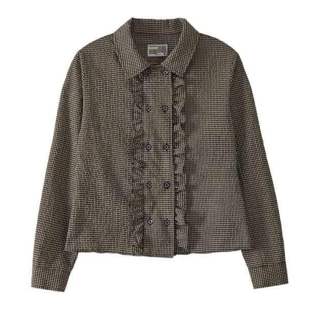 유쓰배쓰 youthbath 더블 버튼 프릴 체크 셔츠 S 사이즈