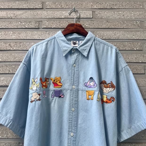 [L]90's Disney USA 디즈니 캐릭터 자수 데님 셔츠