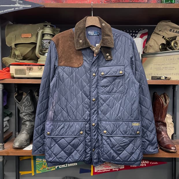 폴로 랄프로렌 버클 넥 스웨이드 패치 코듀로이 넥 퀼팅 헌팅 자켓