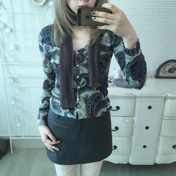 Set)오리엔탈 패턴 가디건 + 머플러