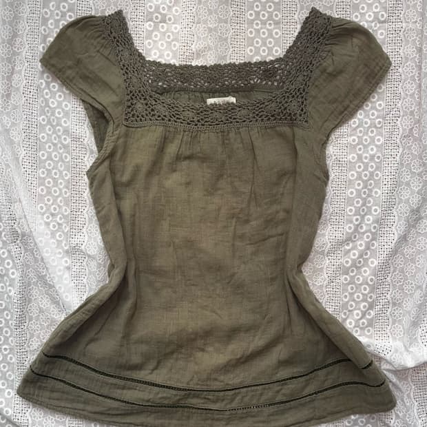 Khaki crochet linen short sleeve