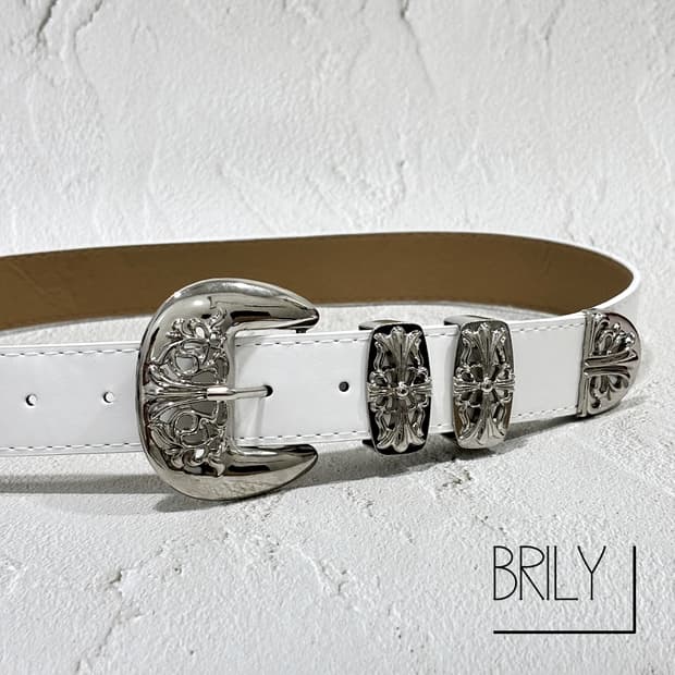 [Unisex] JAX 크롬 버클 볼드 웨스턴 가죽 벨트