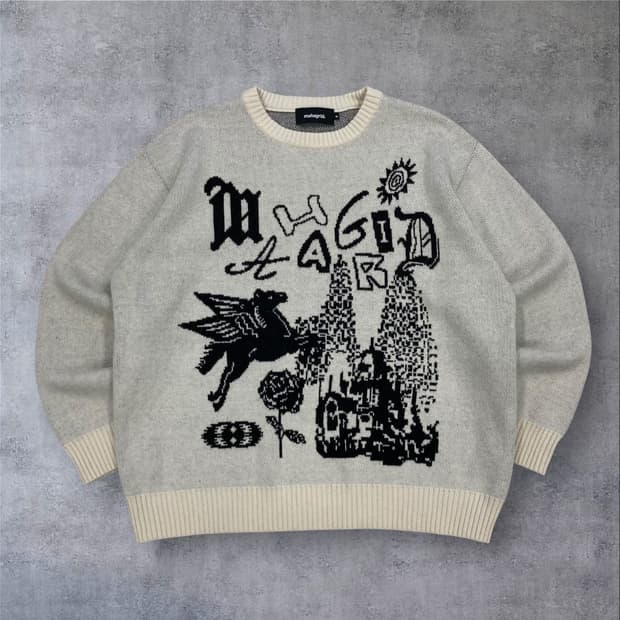 마하그리드 빅로고 아이보리 니트