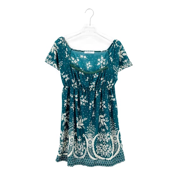 빈티지 플라워 터쿼이즈 블라우스