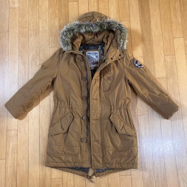 후아유 캘리포니아 빈티지 야상 패딩 M 카멜 허리끈조절 가능