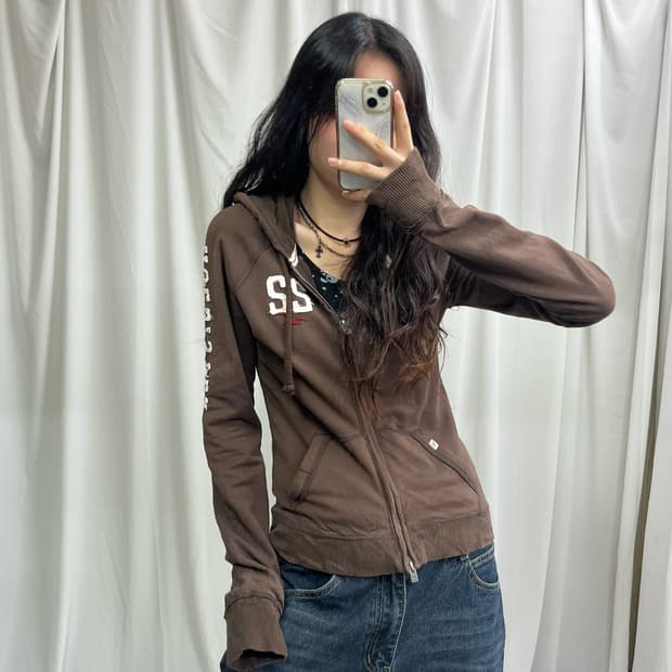 Hollister brown 2way hood zip-up