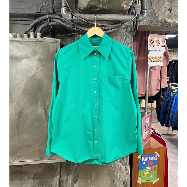 코스 포켓 셔츠 그린 40 #csz3081  *사용감 있음, 단추 코팅 