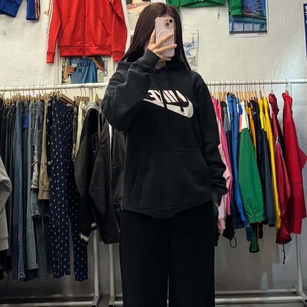 나이키 빅로고 스우시 블랙 후드티 M