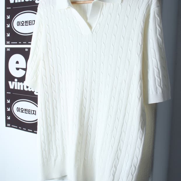 W(M-XL) 커스텀어클락 반팔 카라 티셔츠 니트 브이넥-H35636