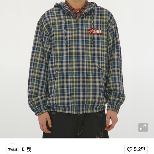 테켓 체크 후드 바람막이 M