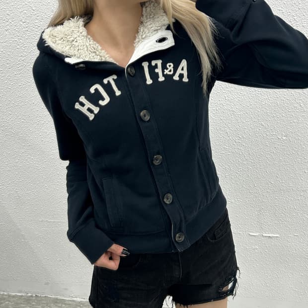 아베크롬비 센터로고 네이비 버튼 후드 M