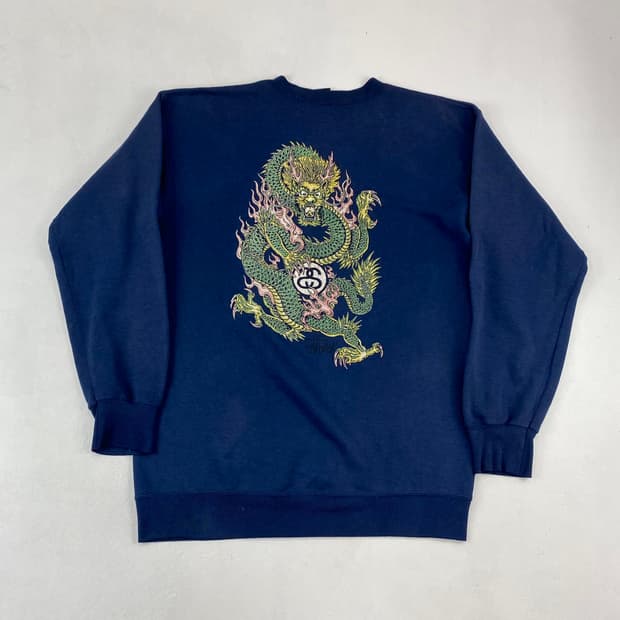 90s 스투시 드래곤 빅로고 네이비 빈티지 맨투맨 (100)