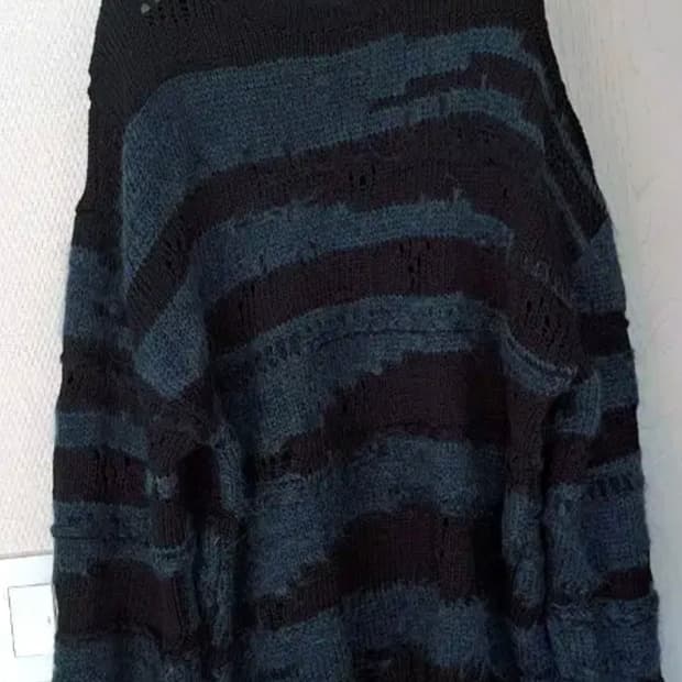 L 준지 스트라이프 그런지 니트