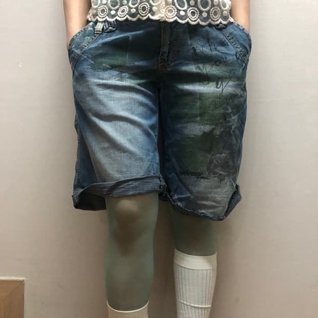빈티지 데님 펑크 프린팅 팬츠