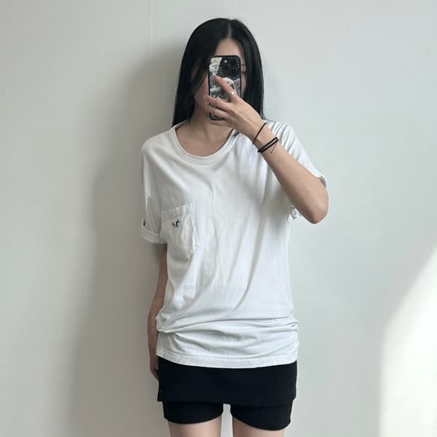 메종키츠네 폭스패치 포켓 화이트 반팔 티셔츠