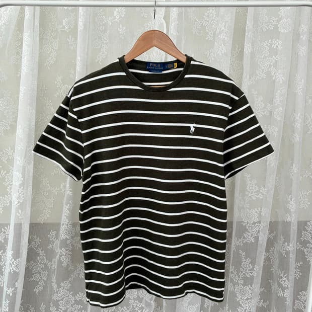 L) 폴로 랄프로렌 신형 스트라이프 반팔 티셔츠 카키