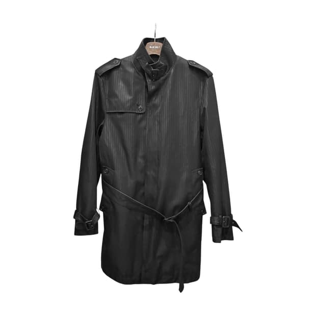 JPN VINTAGE 트렌치코트 하이넥 버클 칼라 견장 벨트 디테일 블랙