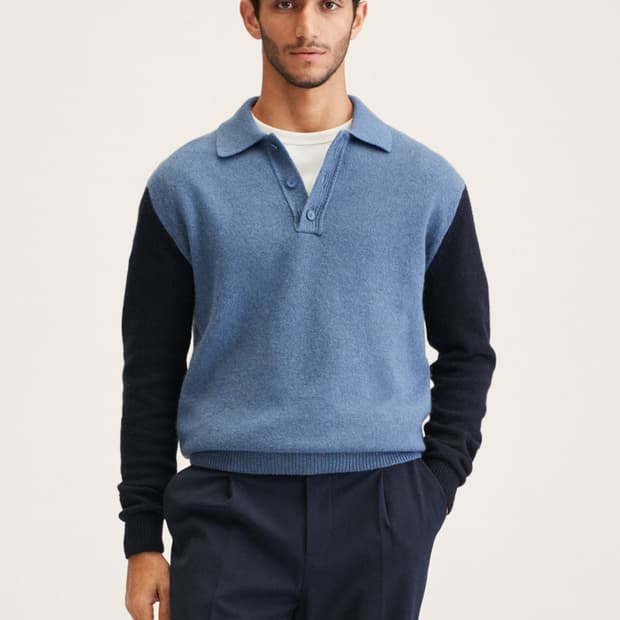 MANGO 망고 이태리 울 캐시미어 니트 배색 폴로 셔츠