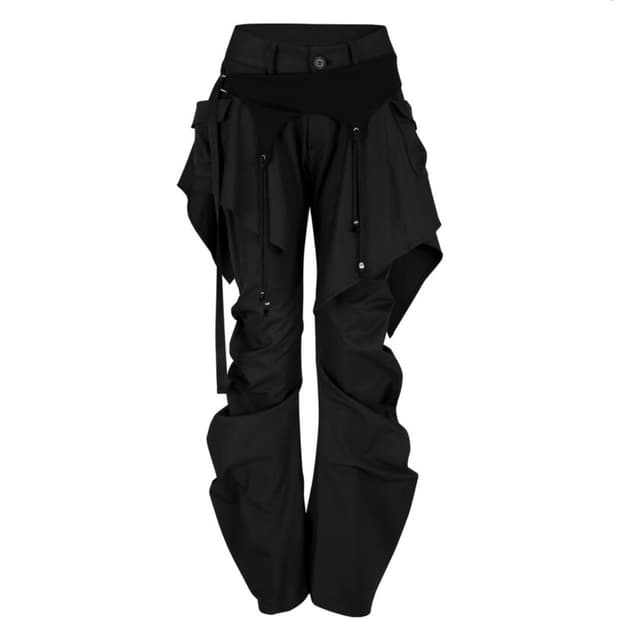 Kashiko Layered Strap Pants Black