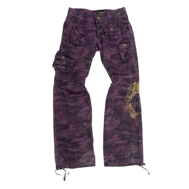 퍼플 카모 카고 바지