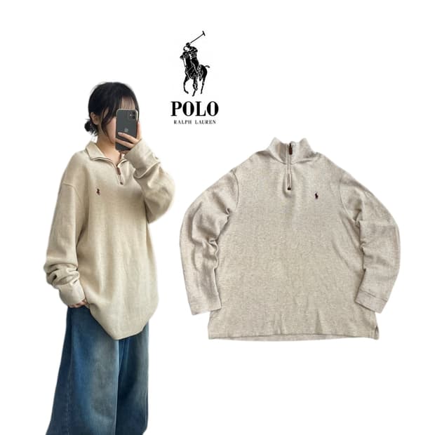 폴로 신형 오버핏 아노락 반집업 니트