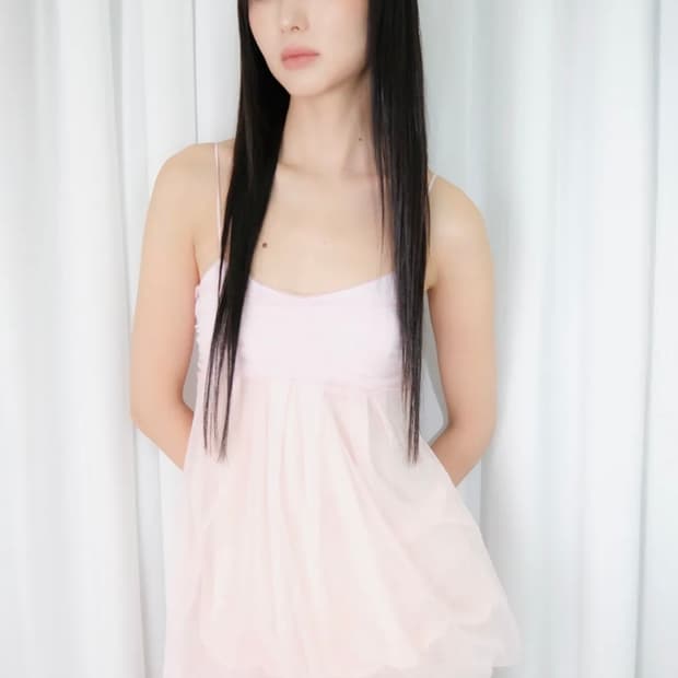 루즈슬립오버 메쉬 플러프 미니탑 페어리핑크