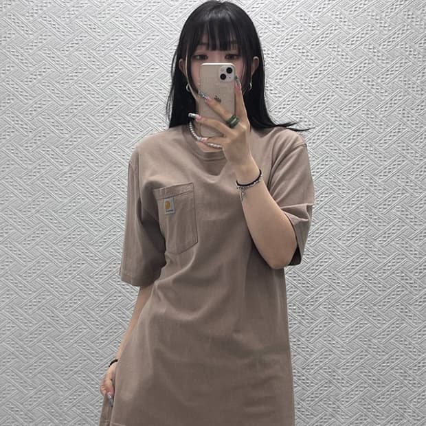 칼하트 빈티지 캐주얼 오트밀 베이지 포켓 워크 반팔티 M C12813