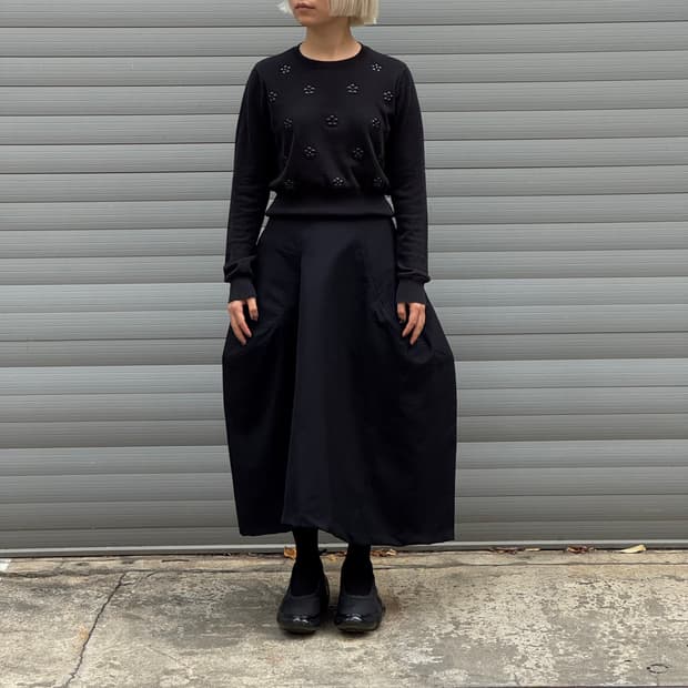 3D Panel Wool Midi Navy Skirt