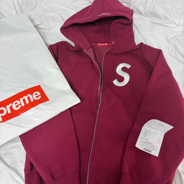 supreme 슈프림 S 로고 집업 후드 스웨트셔츠 라즈베리 - 25FW