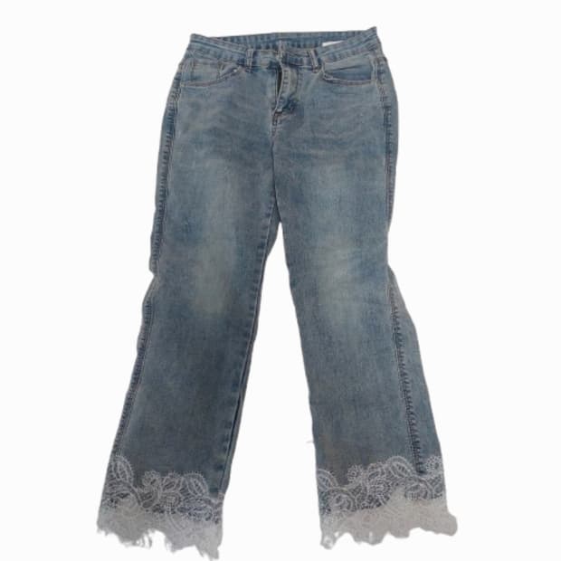 레이스 밑단 청바지 데님